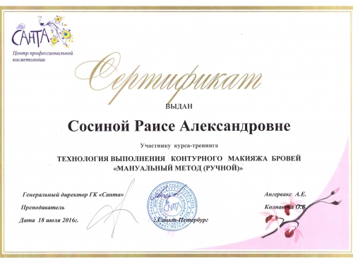 сертификат ручной макияж бровей